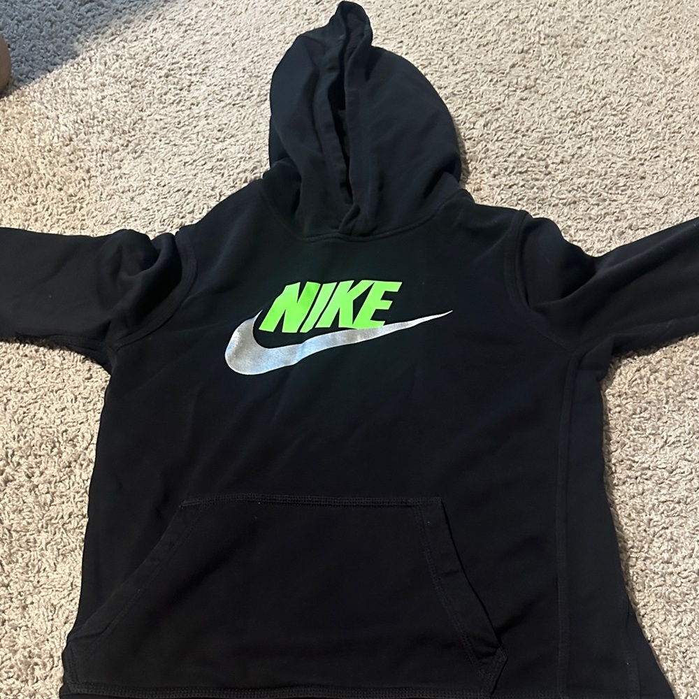 Nike Kids Black Hoodie with Neon Green Logo LIKE NEW